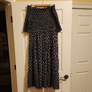 Shein Off-Shoulder Smocked Floral Dress - Black w/White Floral, Like New, 3X